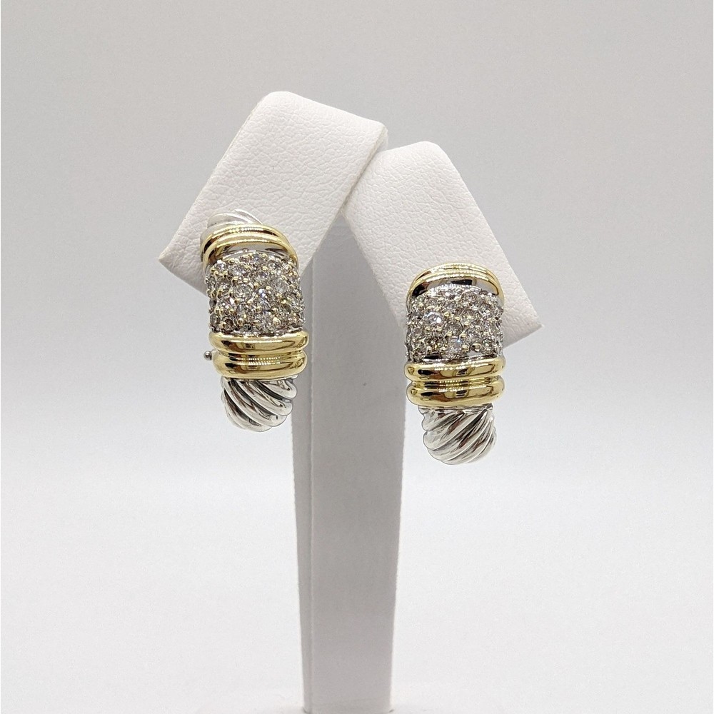 David Yurman 18K & 925 Sterling Silver Diamond Shrimp Design Two- Tone Earrings